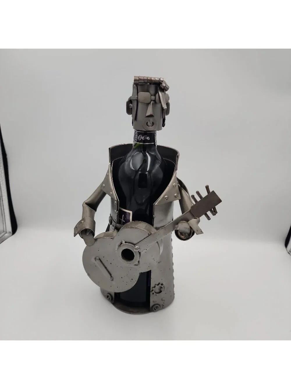 H & K Steel Sculptures Elvis Impersonator Wine Caddy, Silver Recycled Steel